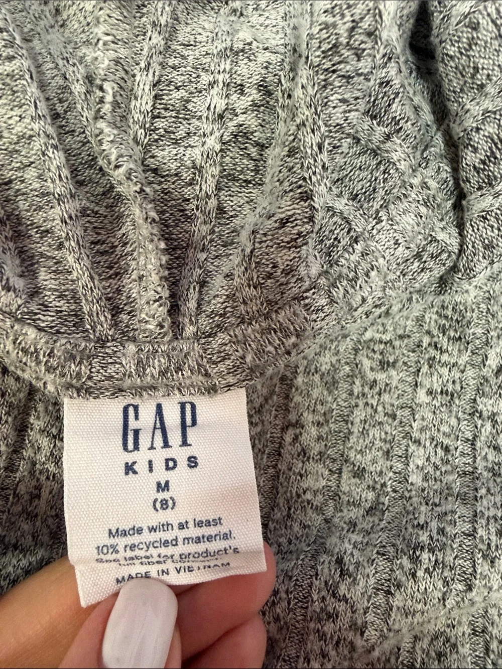 GAP kids Softspun Rib Hoodie Light Gray Cropped Pullover M (8)